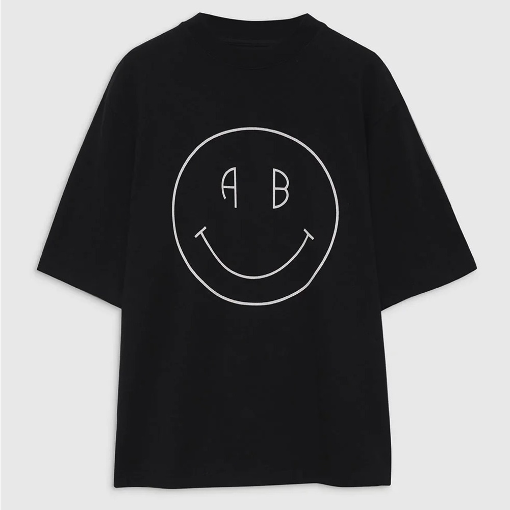 Anine Bing Black Smiley Logo Short Sleeve Tee